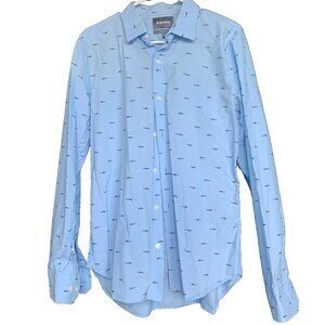 Bonobos Mens L Shirt Long Sleeve All Over Print Button Up Tailored Slim Fit Blue